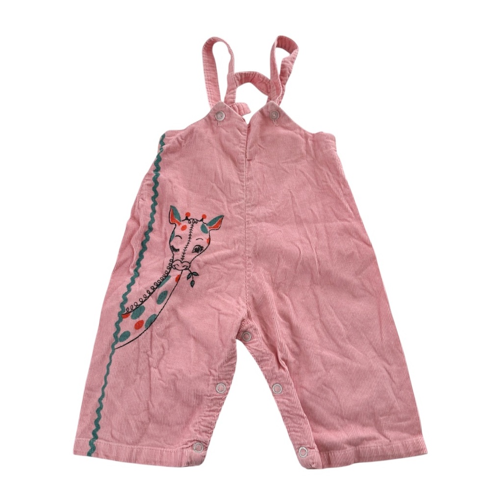 Vintage giraffe pink corduroy overalls 6-12m